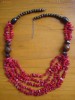 Colier CORAL ROSU si margele de lemn