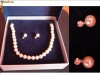 SET colier si cercei din perle albe NATURALE cu diamant