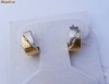 Cercei semiHOOP din aur 14K in 2 tonuri, 5.8g, ornati cu 2 BRILIANTE F-VS