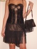 TINUTA SUPER ELEGANTA corset, fusta,poseta si jambiere din dantela neagra,piele ecologica si franjuri