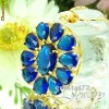 Pandantiv placat cu aur, cu cristale safir pear cut + lant - bijuterii mireasa