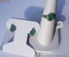 Set Cercei + Inel aur 10K, 4.5g, model anturaj ornat cu SMARALDE ovale si BRILIANTE !!!