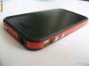 Bumper Iphone 4 / 4S Cu butoane Metalice Extra Calitate Rosu cu Negru + Cadou Folie Fata Spate ( Screen Protector and Back )
