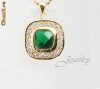 Pandantiv placat cu aur, cu cristal safir princess cut si cristale swarovski + lant - bijuterii mireasa