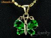 Pandantiv placat cu aur, fluture, cu cristale smarald, pear cut + lant - bijuterii mireasa