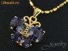 Pandantiv placat cu aur, fluture, cu cristale ametist, round cut + lant - bijuterii mireasa