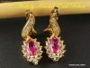 Cercei  Elegance, Pink safir si topaze  placati cu Aur G 18K, 32mm, 5.6gr,