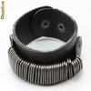 Bratara Barbateasca Masiva din Piele Neagra si Zale Metalice Lucioase BFL-576