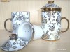 Cana ceai - infuzor si capac din portelan, decal aur - argint
