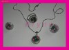 SGO02 - Set superb placat cu aur alb 18k cu TOPAZ MISTIC - MYSTIC TOPAZ, lant, pandantiv, inel, cercei, inconjurat de cristale albe -TRANSPORT GRATUIT