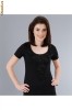 Tricou YOKKO din jerse elastic satinat cu jabou de voal - Negru