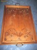 Splendida tava mare veche de servit din lemn in stil rustic cu design frumos realizat