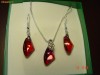 Set argint colier si cercei cu cristale swarovski Red Magma - bijuterii handmade