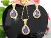 Set placat cu aur de 18k, format din colier si cercei cu cristale ametist teardrop cut si cristale swarovski clear 2, bijuterii mireasa