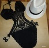 Costum de baie crosetat model negru M, bikini plin