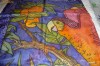 BATIC  MATASE NATURALA  90 X 90 CM  ,  FOARTE FIN, IMPRIMAT MANUAL , MOTIV CU PASARI