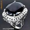 Inel exclusiv din argint 925 placat cu aur alb, IMENS, tip GHIUL, cu o piatra de SPINEL NATURAL din Sri Lanka, negru-absolut masiva de 31.13 ct!!!!