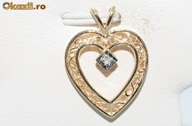 ocazie pandantiv inimioara aur galben 14K cu diamant natural foto