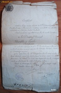 Certificat 1893 Directorul General al Telegrafelor si Postelor