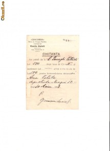 156 Document vechi-1918-Chitanta catre Panaghi Petridi(grec?)(deces,Ana Petala)-,,Concordia Birou de Pompe Funebre,propietar Vasile Galati,dinBraila foto