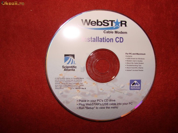 WEBSTAR CABLE MODEM INSTALLATION CD foto mare