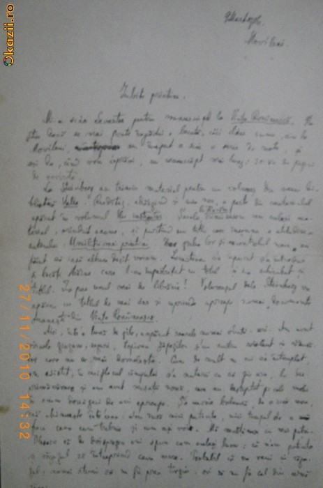 Scrisoare originala scrisa de Mihail Sadoveanu in 1916 foto mare