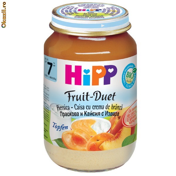 HiPP Fruit Duets - Piersici,caise si crema de branza - 160gr foto mare