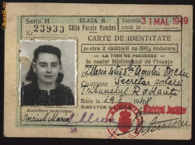 Carte de identitate , 50% reducere , CFR , Radauti , Bucovina , 1948 foto mare