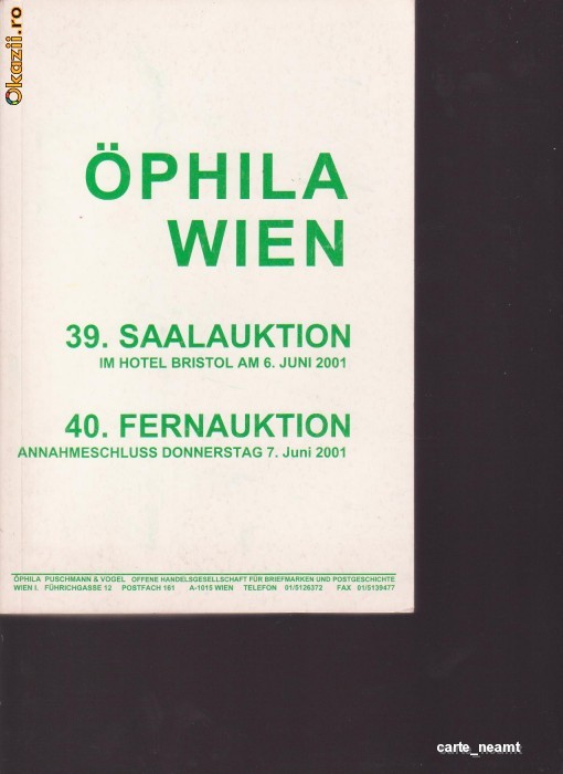 CATALOG TIMBRE 2001OPHILA WIEN foto mare