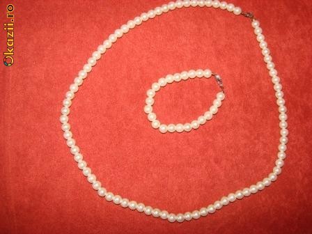 COLIER DE PERLE ARTIFICIALE 67 CM + BRATARA 19 CM foto mare