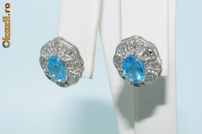 superbi cercei aur alb 14K blue topaz&diamante naturale f ieftini foto mare