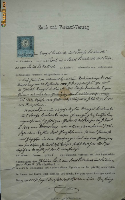 Document , Campulung , Bucovina , 1891 foto mare