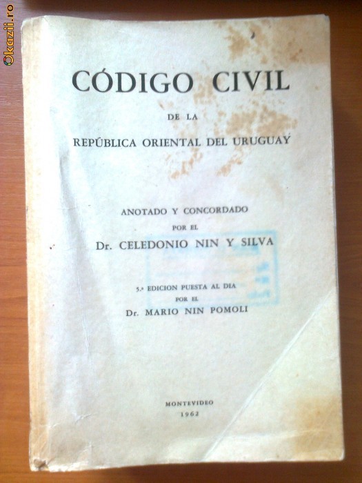 CODIGO CIVIL DE LA REPUBLICA ORIENTAL DEL URUGUAY (1962) - MARIO NIN POMOLI foto mare