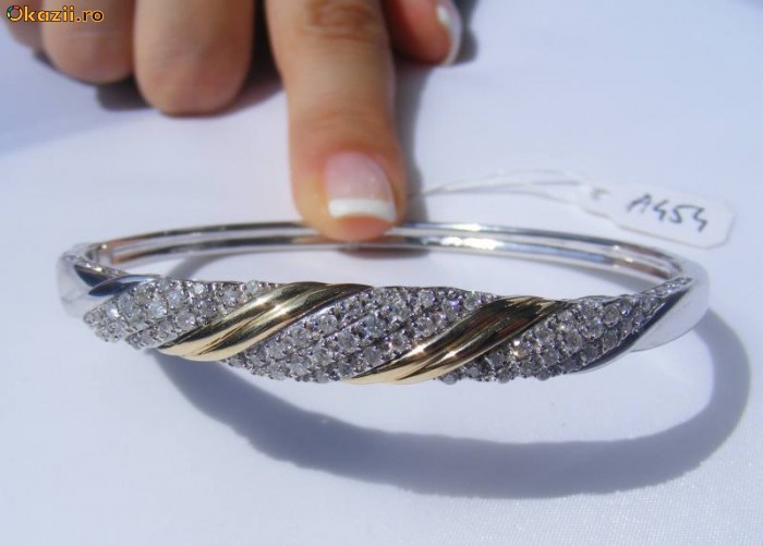 Bratara solida din aur 14K + argint model impletit ornata cu 1.45CT BRILIANTE foto mare