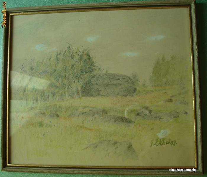 Tablou PEISAJ, pastel, pictor GIDEON EKHOLM (1886 - 1952) foto mare