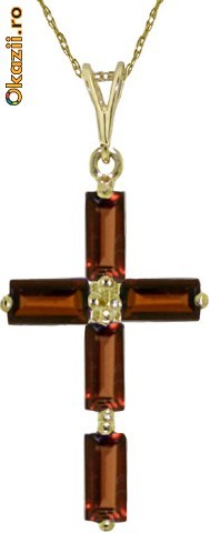 deosebit pandantiv cruciulita cu lantisor aur galben 14K granate naturale foto mare