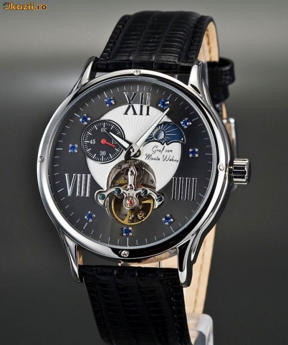 +++CEAS AUTOMATIC  model DE LUX , TOURBILLON - LOOK  , MONTE WEHRO , excentric , secundar , cadran afisaj ZI / NOAPTE foto mare