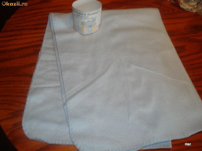Patura fleece pentru bebelusi, 75x100 cm, culori: albastru, roz, alb, NOUA foto mare