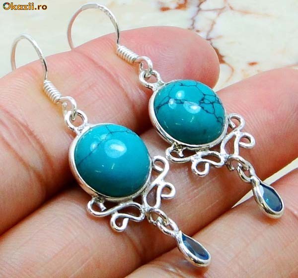 CERCEI TURQUOISE-ARGINT 925 foto mare