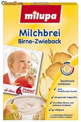 Cereale cu lapte MILUPA PERE + PESMET (bebe peste 6 luni) 250gr, GERMANIA (livrare gratuita la comenzi peste 70 lei; vezi detalii in poza nr.2) foto mare