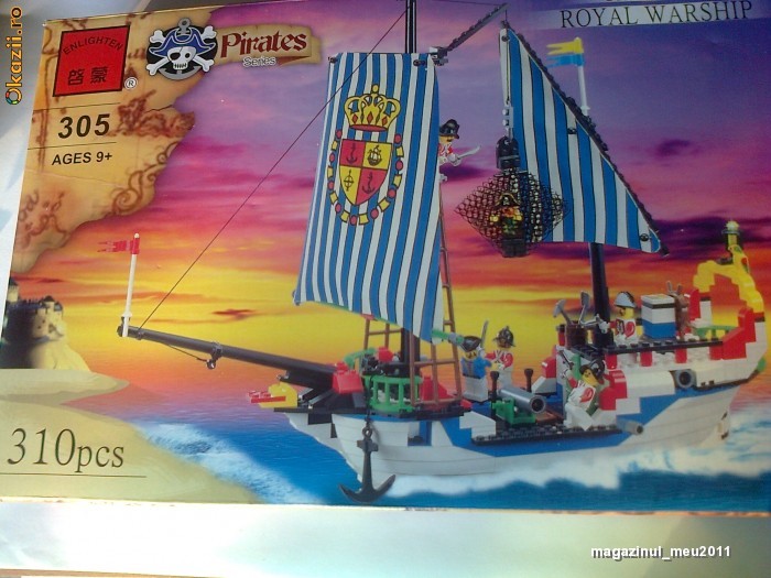 jucarie joc lego cu pirati, corabie militara contra piratilor, 310 piese , jocuri educative foto mare