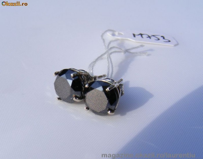 Exceptionali Cercei tip STUD aur 14K, 1.7g, cu 2 DIAMANTE negre de cate 1.75 CARATE !! foto mare