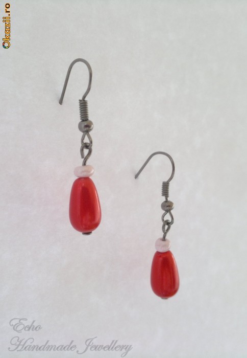 Cercei Handmade - Simply Red (cer00010) foto mare