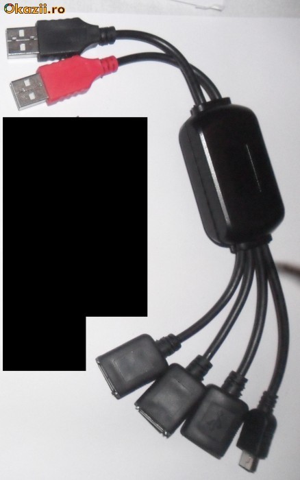 USB HUB cu 2 intrari, mufa mini usb foto mare