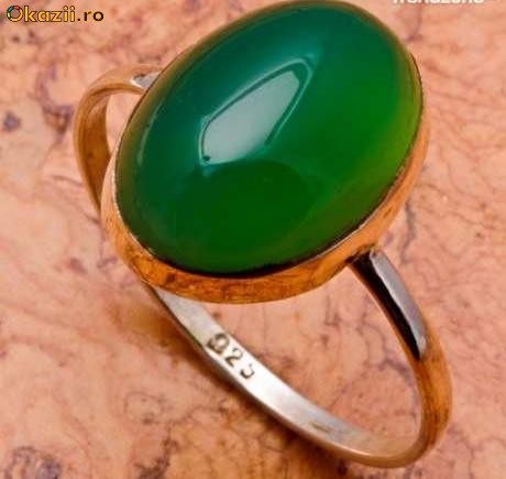 Inel argint .925 si Natural Green Calcedoniu foto mare