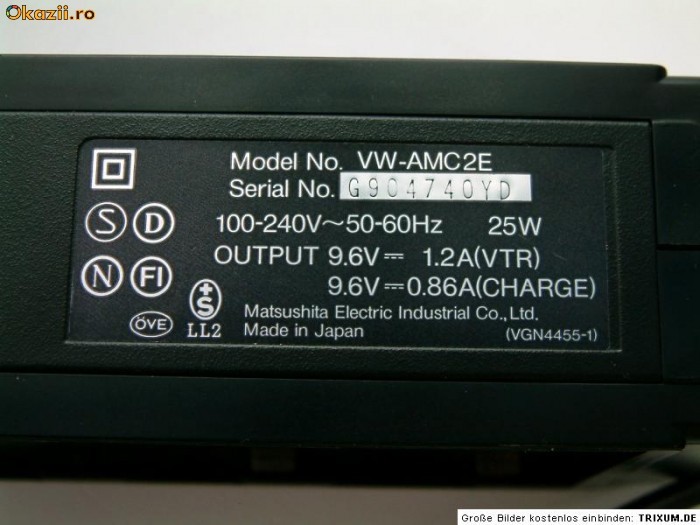 INCARCATOR PANASONIC VW-AMC2A  'PANASONIC / TECHNICS  NV-MS50 VW-AMC2E VW-CG2E INCARCATOR PANASONIC VIDEO PROFESIONAL foto mare