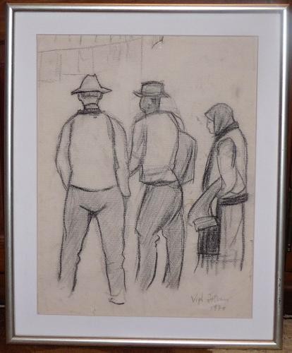 Vigh Istvan , 1970 , Tarani din Bucovina , pictor consacrat , carbune foto mare