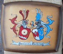 Panoplie pictata cu heraldica cavalereasca