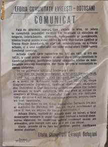 Comunicat al eforiei comunitatii evreiesti din Botosani,1924,2 foto