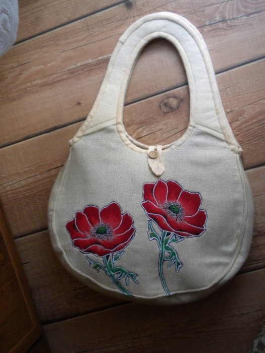 Geanta hand made cu maci foto mare